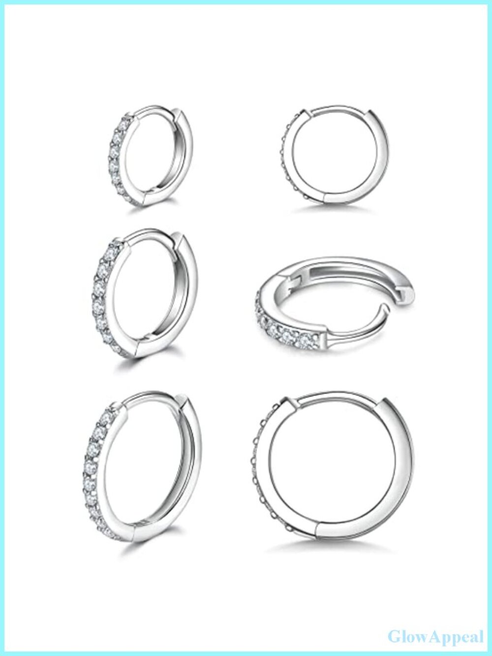 925 Sterling Silver Small Hoop Earrings for Women Men 3 Pairs CZ